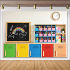 Lofaris Colorful Classroom Photography Backdrop with Rainbow Chalkboard Vibrant School Locker Background for Kids Photoshoot