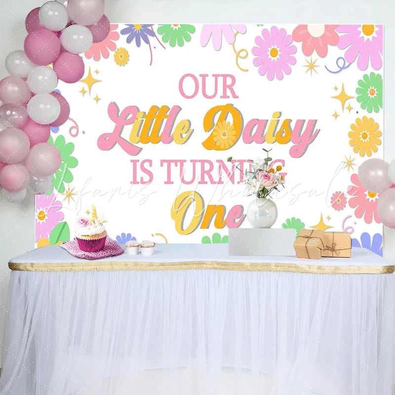 Lofaris Colorful Daisy First Birthday Backdrop for Girls Vibrant Floral Party Background for One Year Old Photoshoot