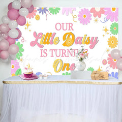 Lofaris Colorful Daisy First Birthday Backdrop for Girls Vibrant Floral Party Background for One Year Old Photoshoot