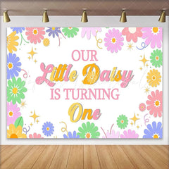 Lofaris Colorful Daisy First Birthday Backdrop for Girls Vibrant Floral Party Background for One Year Old Photoshoot