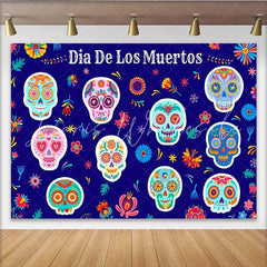 Lofaris Colorful Dia De Los Muertos Backdrop with Sugar Skulls and Floral Patterns Mexican Fiesta Photography Background for Holiday
