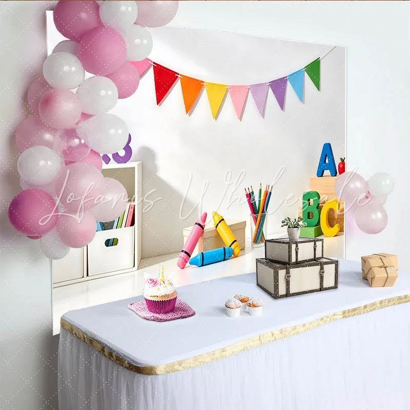 Lofaris Colorful Educational Photography Backdrop with ABC Blocks and Crayons Vibrant Classroom Background for Kids’ Photoshoots