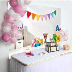 Lofaris Colorful Educational Photography Backdrop with ABC Blocks and Crayons Vibrant Classroom Background for Kids’ Photoshoots
