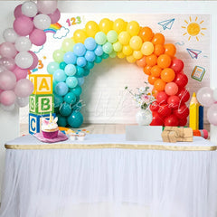 Lofaris Colorful Learning Photography Backdrop with Rainbow Balloons and ABC Blocks Playful Studio Background for Kids Photoshoot