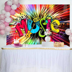 Lofaris Colorful Neon Music Theme Birthday Backdrop Retro Boombox Guitar Headphones Party Photography Background