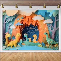 Lofaris Colorful Paper Cut Style Cute Dinosaur Jungle Birthday Cake Smash Backdrop Baby Birthday Party Photo Booth