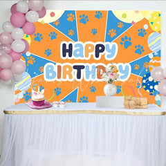 Lofaris Colorful Paw Print Happy Birthday Backdrop with Balloons Vibrant Party Background for Pet Themed Photoshoot
