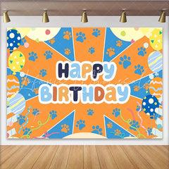 Lofaris Colorful Paw Print Happy Birthday Backdrop with Balloons Vibrant Party Background for Pet Themed Photoshoot