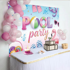 Lofaris Colorful Pool Party Birthday Backdrop with Flamingo and Ice Cream Summer Photo Booth Background for Kids Celebration