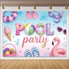 Lofaris Colorful Pool Party Birthday Backdrop with Flamingo and Ice Cream Summer Photo Booth Background for Kids Celebration