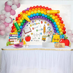 Lofaris Colorful Rainbow Back To School Backdrop with Books and Pencils Educational Photo Background for Classroom Decor and Party