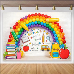 Lofaris Colorful Rainbow Back To School Backdrop with Books and Pencils Educational Photo Background for Classroom Decor and Party