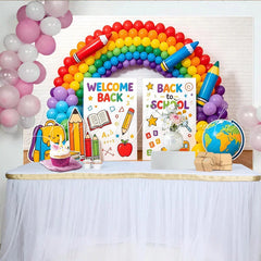 Lofaris Colorful Rainbow Back to School Backdrop with Welcome Back Signs Educational Photo Background for Classroom Decor and Parties