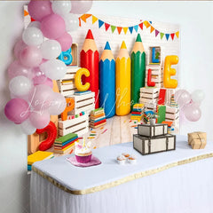 Lofaris Colorful School Photography Backdrop with Giant Pencils and ABC Letters Educational Classroom Background for Back to School