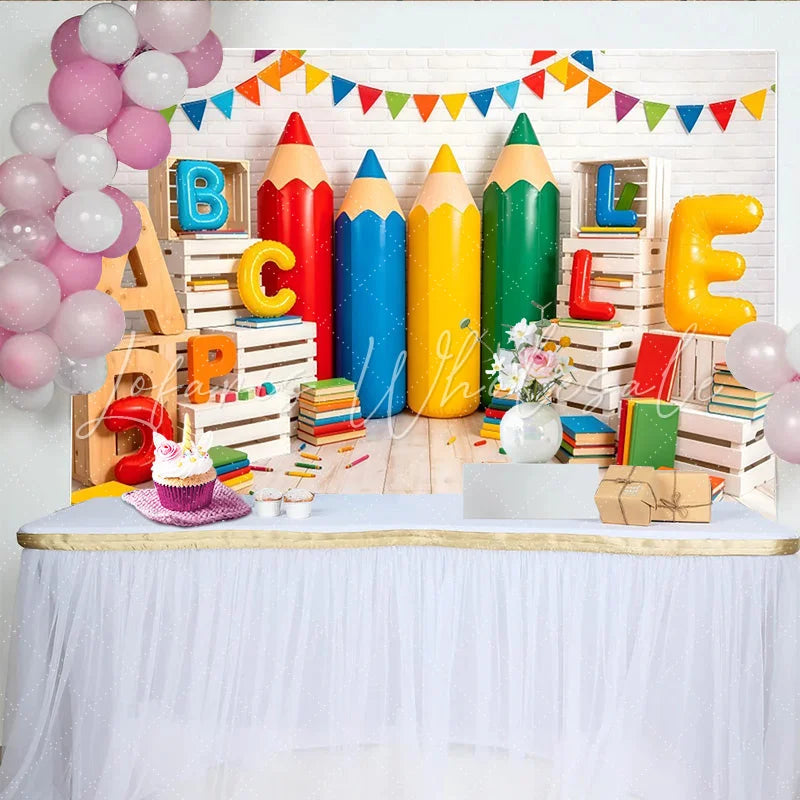 Lofaris Colorful School Photography Backdrop with Giant Pencils and ABC Letters Educational Classroom Background for Back to School