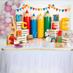 Lofaris Colorful School Photography Backdrop with Giant Pencils and ABC Letters Educational Classroom Background for Back to School