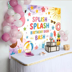Lofaris Colorful Splish Splash Birthday Backdrop with Flamingo Summer Pool Party Background for Kids Photoshoot and Decor