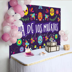Lofaris Colorful Sugar Skull Dia de los Muertos Backdrop with Birds and Flowers Vibrant Mexican Holiday Background for Fiesta Party