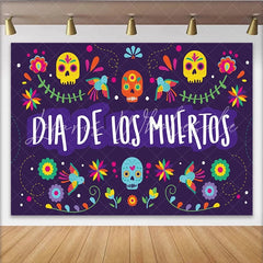 Lofaris Colorful Sugar Skull Dia de los Muertos Backdrop with Birds and Flowers Vibrant Mexican Holiday Background for Fiesta Party
