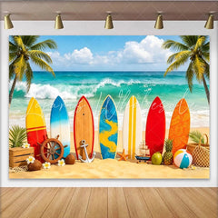 Lofaris Colorful Surfboard Beach Photography Backdrop with Ocean Waves Ideal Summer Photo Background for Tropical Party Decor