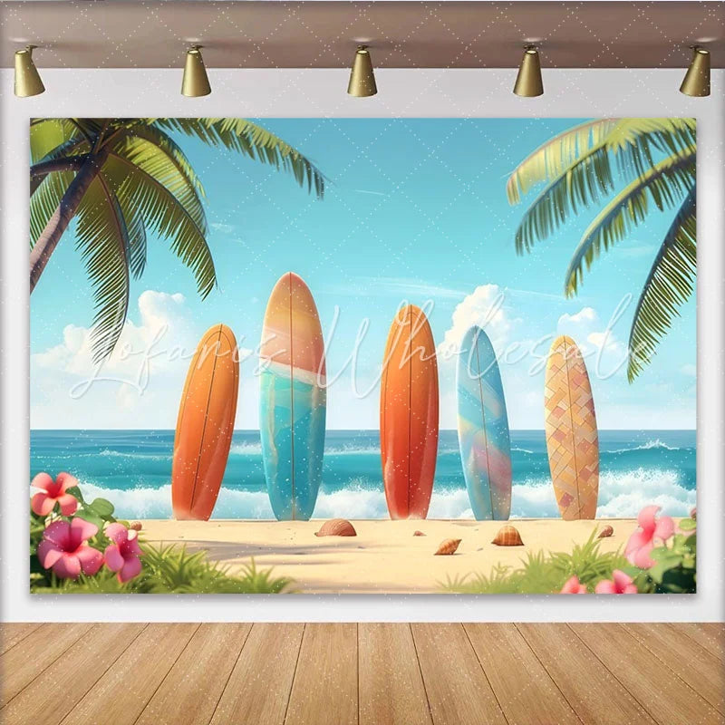 Lofaris Colorful Surfboard Tropical Beach Photography Backdrop Ocean Wave Summer Photo Background for Studio Shoot