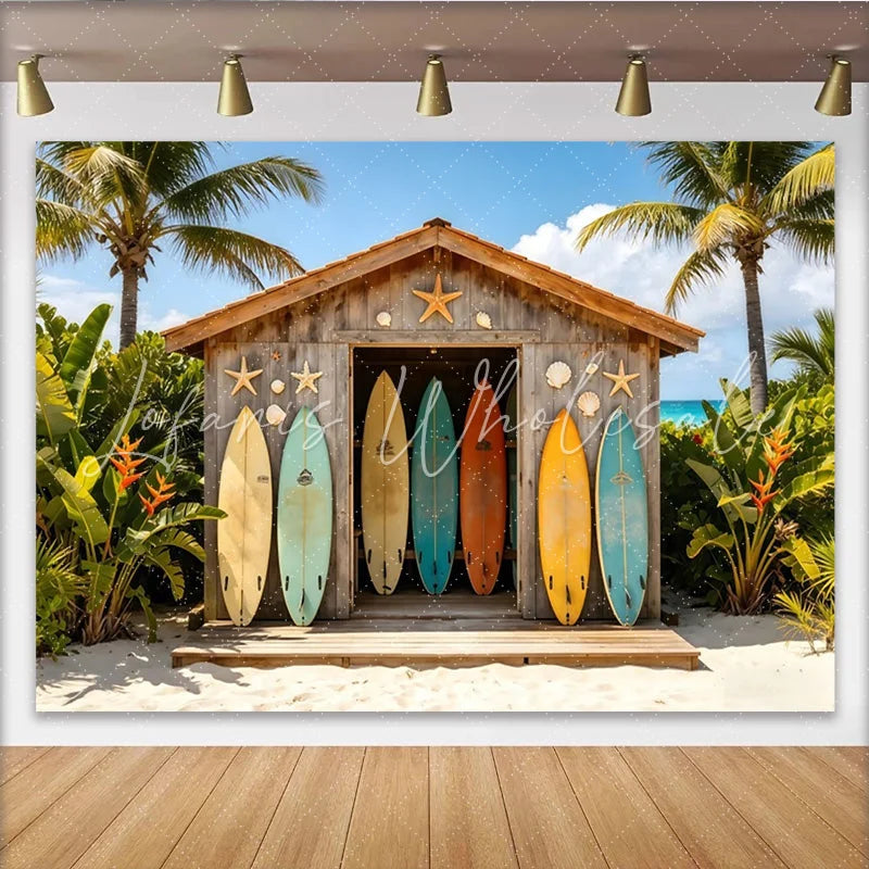 Lofaris Colorful Surfboards Beach Shack Photography Backdrop Tropical Summer Vacation Photo Background for Studio