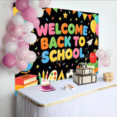 Lofaris Colorful Welcome Back to School Backdrop with Balloons and Books Vibrant Classroom Decoration Background for Students