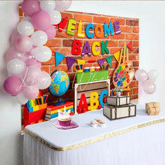 Lofaris Colorful Welcome Back to School Backdrop with Brick Wall and Classroom Elements Educational Photo for First Day of School Party