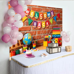 Lofaris Colorful Welcome Back to School Backdrop with Brick Wall Educational Theme Background for Classroom Photography