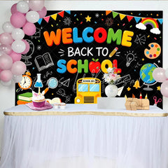Lofaris Colorful Welcome Back To School Backdrop with Bus and Books Chalkboard Educational Background for Classroom Decor