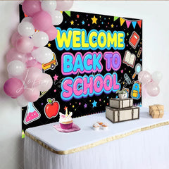 Lofaris Colorful Welcome Back To School Backdrop with Bus Books and Pencils Photo Background for First Day of School Party Decor