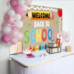 Lofaris Colorful Welcome Back to School Backdrop with Crayons and Pencil Educational Classroom Background for School Event Decoration