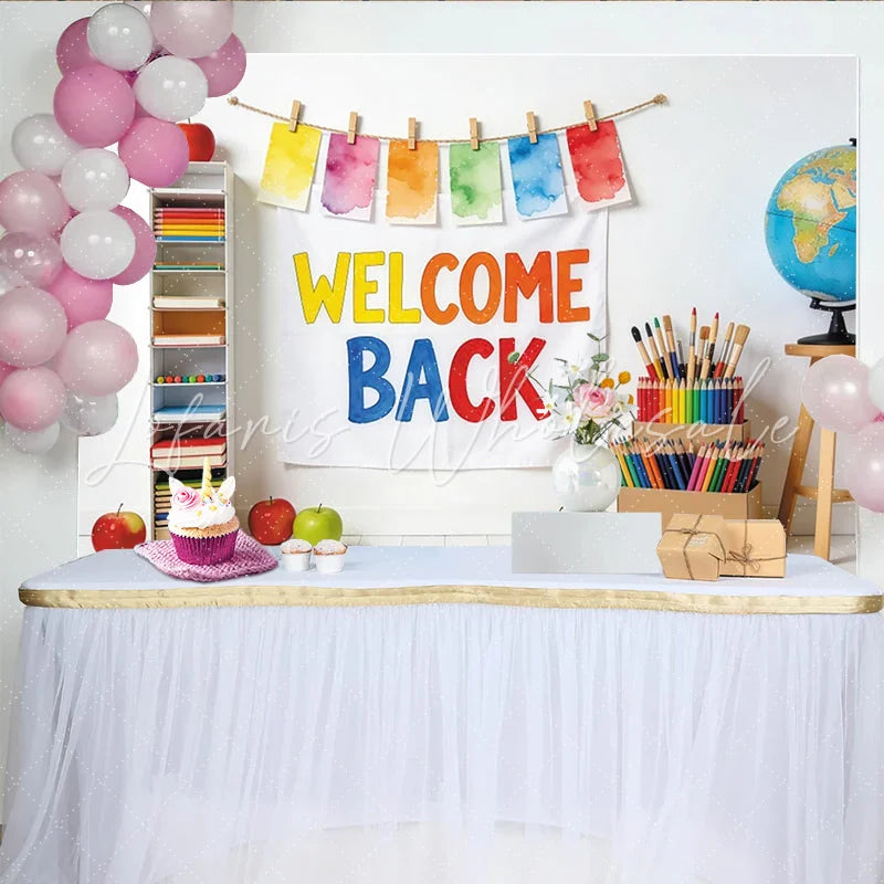 Lofaris Colorful Welcome Back to School Backdrop with Rainbow Pencils Classroom Theme Background for First Day Photography