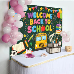 Lofaris Colorful Welcome Back To School Backdrop with School Bus and Books Vibrant Party Banner for Classroom Decor and Photoshoot