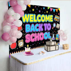 Lofaris Colorful Welcome Back to School Backdrop with School Bus and Pencils Bright Educational Party Decoration Background for Classroom