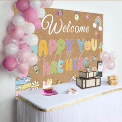 Lofaris Colorful Welcome School Photography Backdrop with Books and Rainbow Kraft Paper Texture Photo Background for Classroom Decor