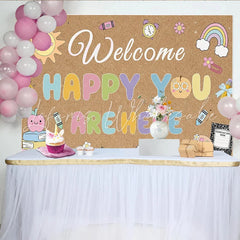 Lofaris Colorful Welcome School Photography Backdrop with Books and Rainbow Kraft Paper Texture Photo Background for Classroom Decor