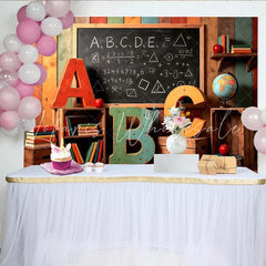 Lofaris Colorful Wooden Back To School Backdrop with Blackboard and ABC Letters Rustic Background for Kids Photography