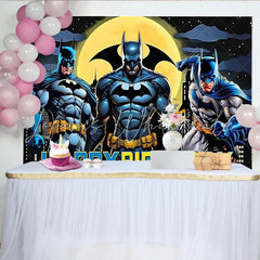 Lofaris Comic Book Superhero Birthday Backdrop with Cityscape and Moon Dynamic Party Background for Kids Photo Booth Decoration