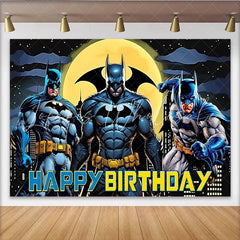 Lofaris Comic Book Superhero Birthday Backdrop with Cityscape and Moon Dynamic Party Background for Kids Photo Booth Decoration