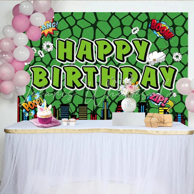 Lofaris Comic Super Hero City Birthday Backdrop Green Monster Texture Boom Pow Party Decoration Urban Skyline Photo Background