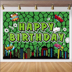 Lofaris Comic Super Hero City Birthday Backdrop Green Monster Texture Boom Pow Party Decoration Urban Skyline Photo Background