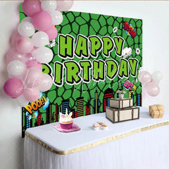 Lofaris Comic Super Hero City Birthday Backdrop Green Monster Texture Boom Pow Party Decoration Urban Skyline Photo Background