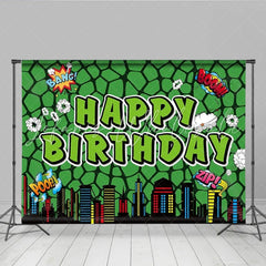 Lofaris Comic Super Hero City Birthday Backdrop Green Monster Texture Boom Pow Party Decoration Urban Skyline Photo Background