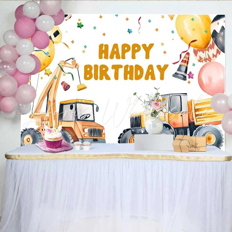 Lofaris Construction Crane Birthday Backdrop Truck Balloon Confetti Background Boy Party Decoration Prop