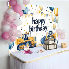 Lofaris Construction Theme Birthday Backdrop Bulldozer Balloon Bunting Background Boy Party Photo Prop
