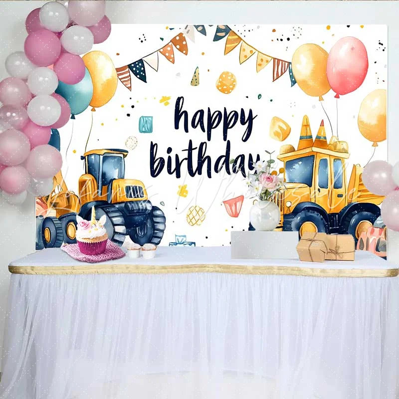 Lofaris Construction Truck Birthday Backdrop Dump Truck Cone Party Background Boy Bday Cake Table Banner