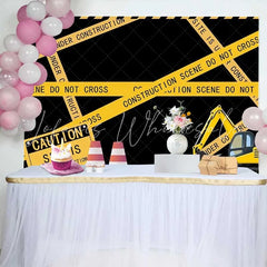 Lofaris Construction Zone Birthday Backdrop Yellow Caution Tape Excavator Boys Party Photography Background
