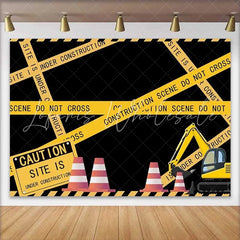 Lofaris Construction Zone Birthday Backdrop Yellow Caution Tape Excavator Boys Party Photography Background