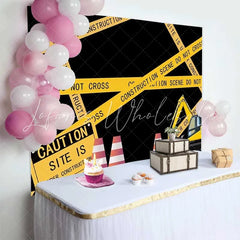 Lofaris Construction Zone Birthday Backdrop Yellow Caution Tape Excavator Boys Party Photography Background